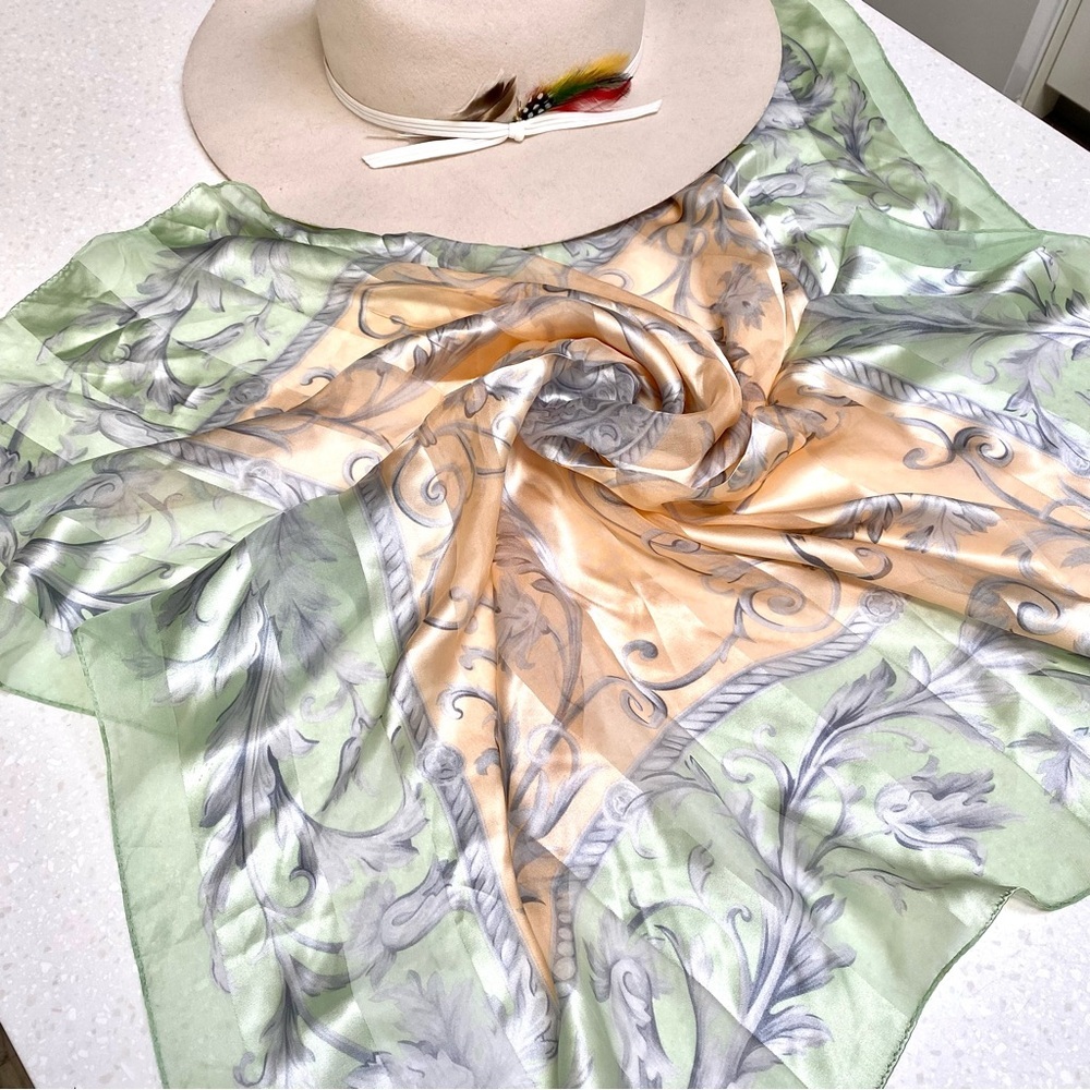 Luxury Silk PIERRE CARDIN boho floral scarf/wrap w shabby chic vibe